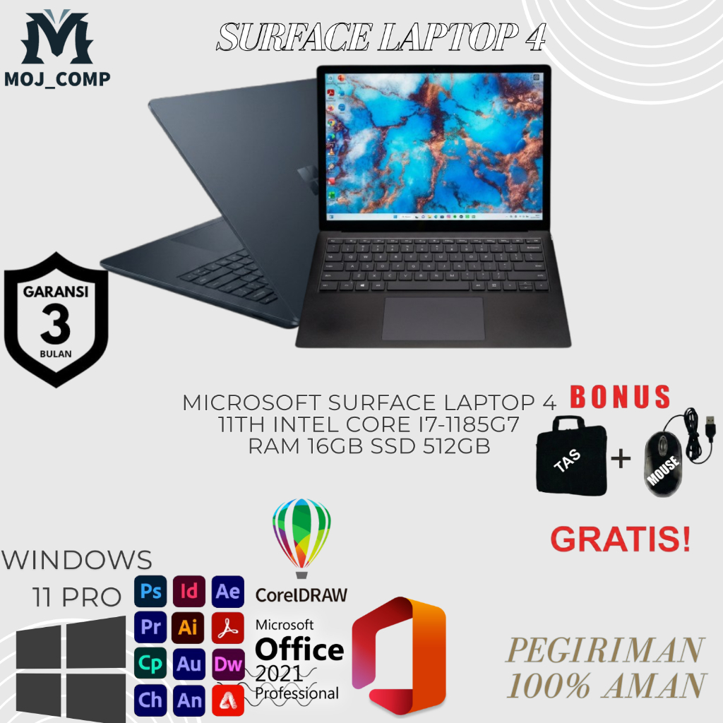 MICROSOFT CORPORATION SURFACE LAPTOP 4 11TH INTEL(R) CORE(TM) I7-1185G7 RAM 16GB SSD 512GB/1TB BERGA