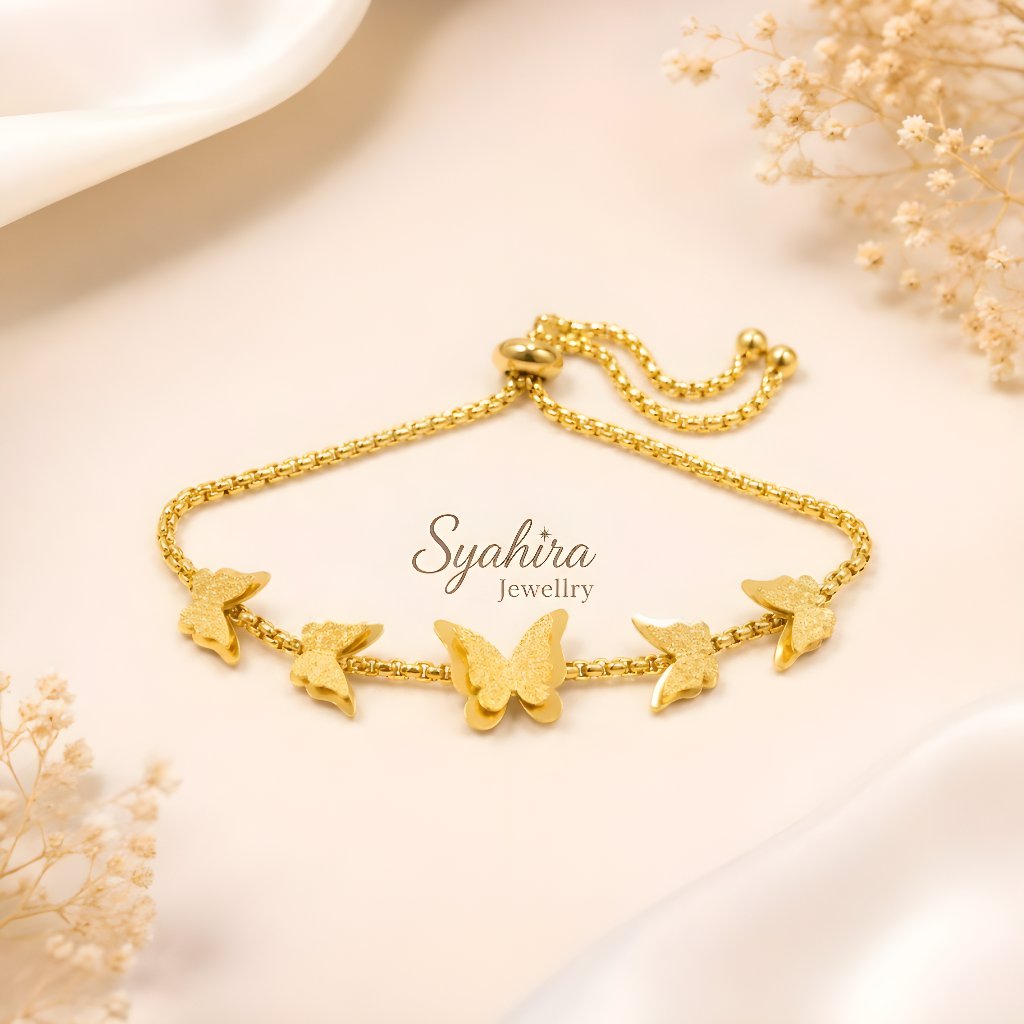 Gelang Serut Titanium Wanita - Gelang Fashion Titanium Model Serut Kupu Kupu Anti Luntur