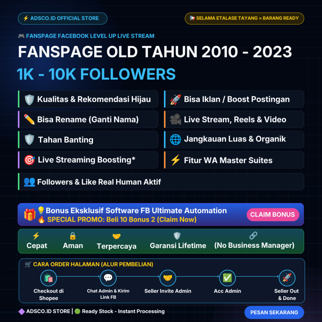 Fanspage/Halaman Facebook Gaming Old Live Stream 1K-10K Followers Indo Aktif Bergaransi