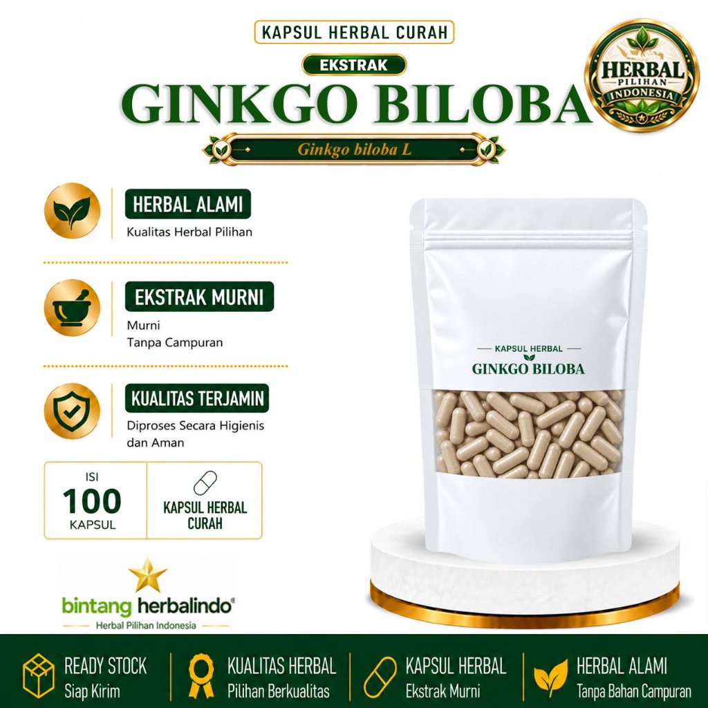 Ginkgo Biloba Ekstrak Herbal Kapsul Curah 100 Kapsul 600 mg Ginkgo biloba