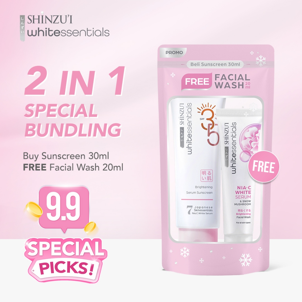 Shinzui Whitessentials Bundling Sunscreen FREE Facial Wash 20ml,  FREE Serum Tube 10ml, FREE Moistur
