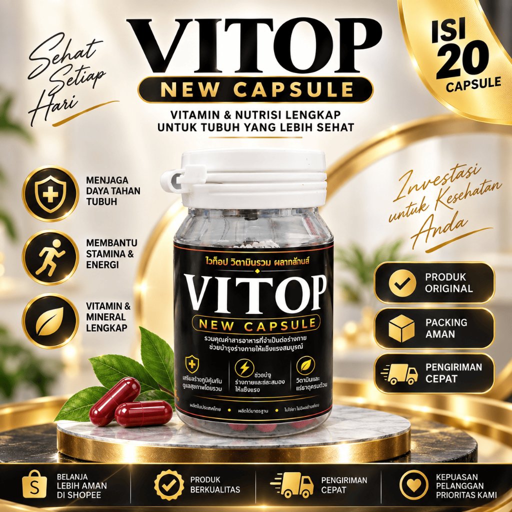 VITOP ORIGINAL VITAMIN ISI 20 KAPSUL NEW FORMULA VITOP MENAMBAH STAMINA AYAM ADUAN 100% ORI THAILAND