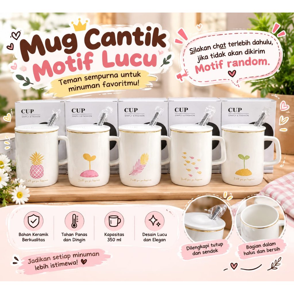 Mug Cangkir Lucu Lukis dengan Tutup dan Pegangan Gelas Cangkir Mug Nanas Gelas Kopi Pineapple Glass 