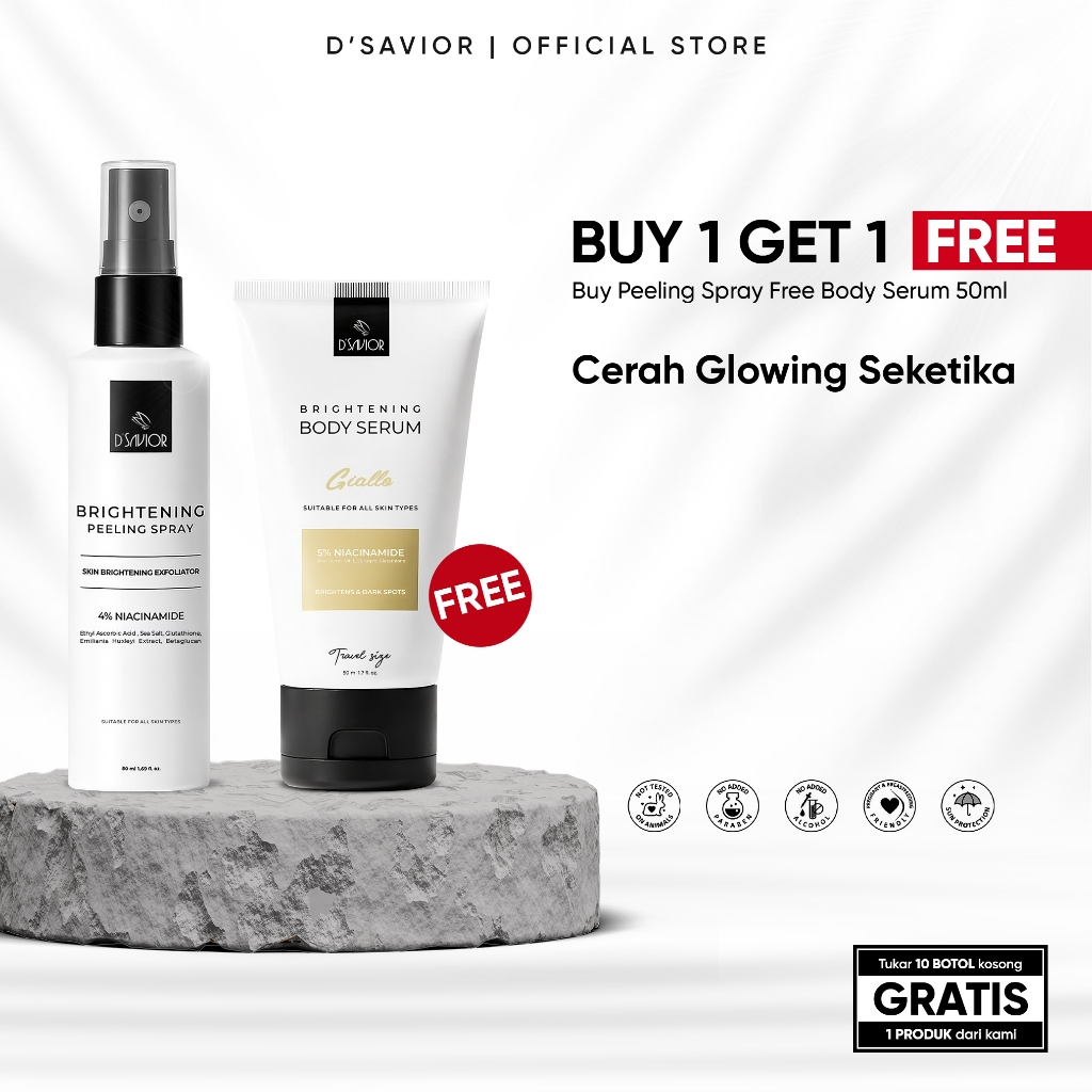 BUY 1 GET 2 | D'SAVIOR Peeling Spray Glutha Collagen 50ml GET Body Serum Travel Size 50ML 1PCS