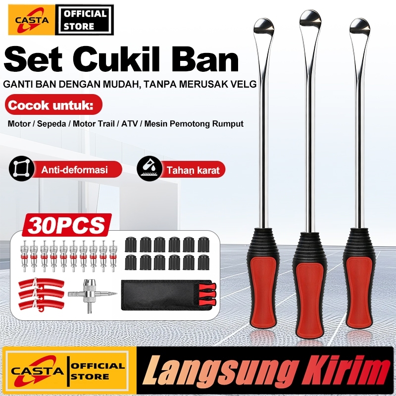 CASTA Set Peralatan Ganti Ban 30PCS untuk Motor Mobil Sepeda ATV, Cukil Ban 37.5CM Baja Keras Anti K