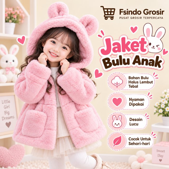 Jaket Bayi Bulu/ Jaket Anak Cewek LYME/ Hoodie Bayi Bulu Halus JK17