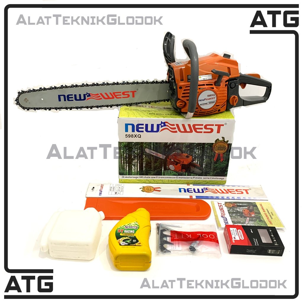 new west 598x 22" - chainsaw - mesin gergaji + bar + rantai