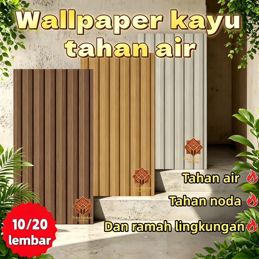 30x60 cm, 10/20 lembar per kemasan! Wallpaper vinil bertekstur kayu imitasi berkualitas tinggi denga
