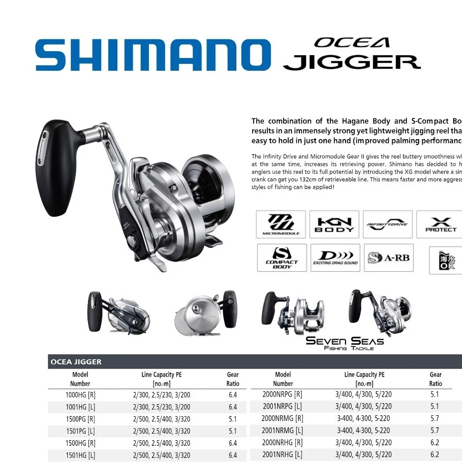 Shimano 2021 Ocea Jigger 1000 1001 1500 1501 2000 2001 HG PG XG NRPG NRHG NRXG NRMG