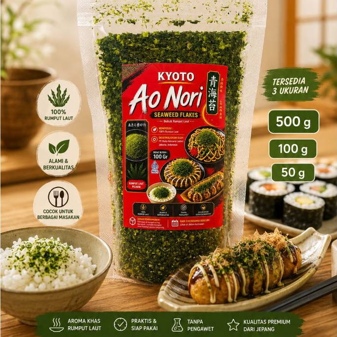 AoNori Kyoto 100 gram | Bubuk Nori | Rumput Laut Kasar | Bubuk Rumput Laut | Bubuk Nori Taburan