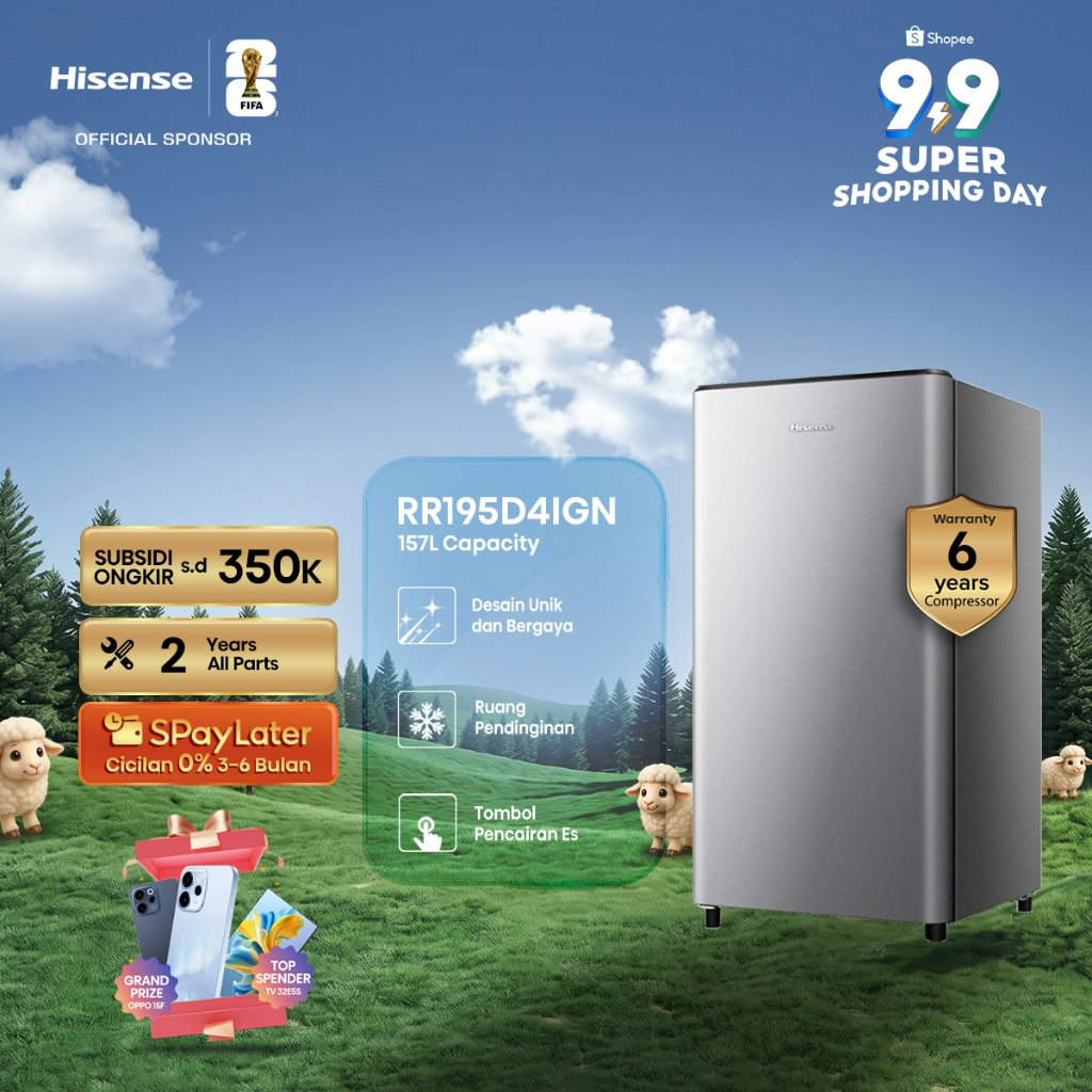 Hisense RR195D4IGN Kulkas 2 Pintu Silver