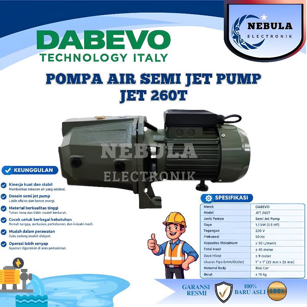 DABEVO JET 260T / POMPA AIR / JETPUMP / WATERPUMP / MESIN SUMUR / OTOMATIS / DAYA KUAT / TEKANAN TIN