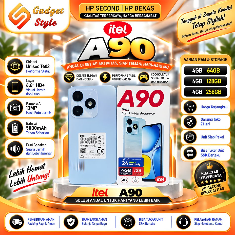 iTel A90 Ram 4/64GB | Ram 4/128GB | Ram 4/256GB Second Resmi Gadget Style Store