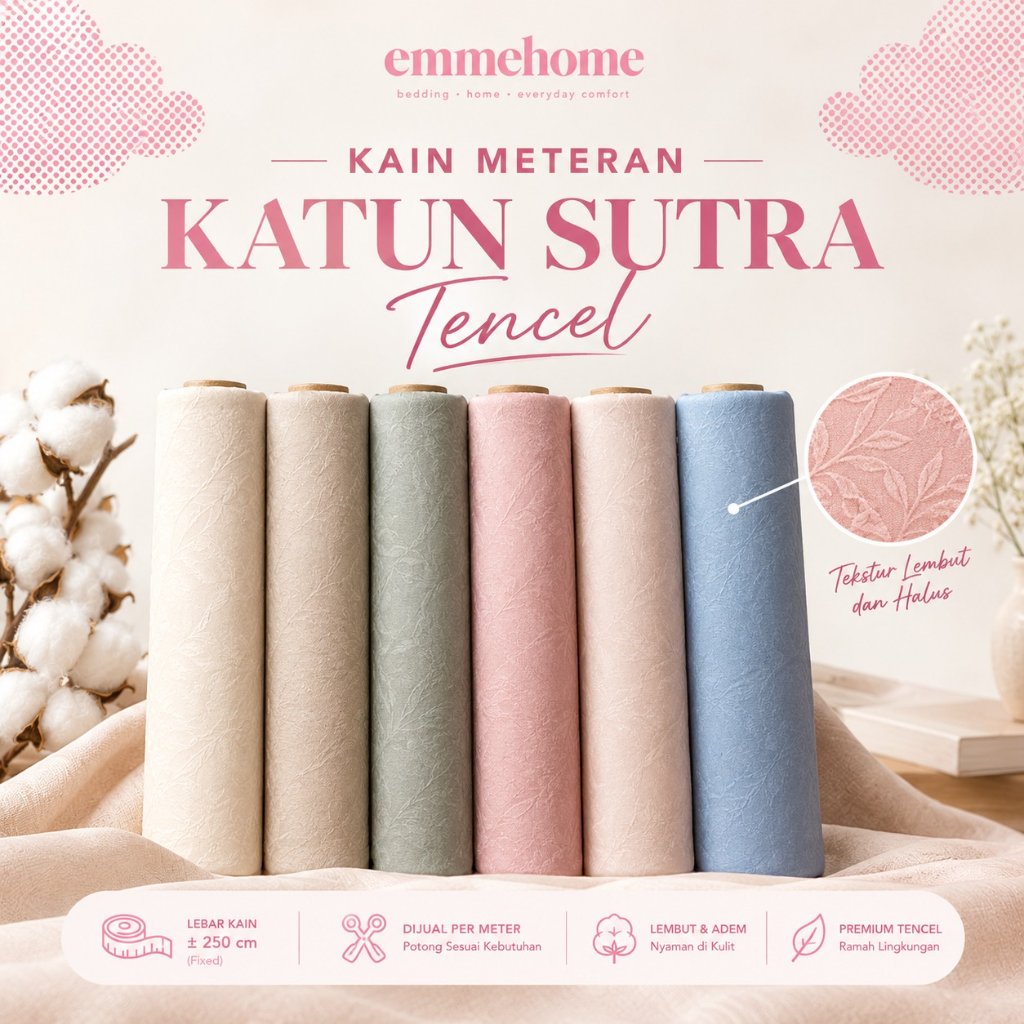KAIN TENCEL SUTRA POLOS 60S PREMIUM BAHAN TENCEL SUTRA / KAIN SPREI PREMIUM AESTHETIC POLOS SATIN ME
