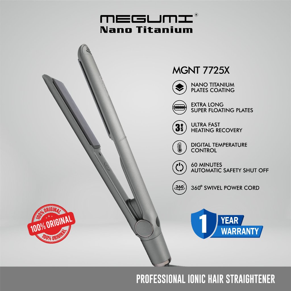 (Live) MEGUMI MGNT-7725X Nano Titanium 2in1– Ionic and Curly Hair Straigthtener Salon Professional B