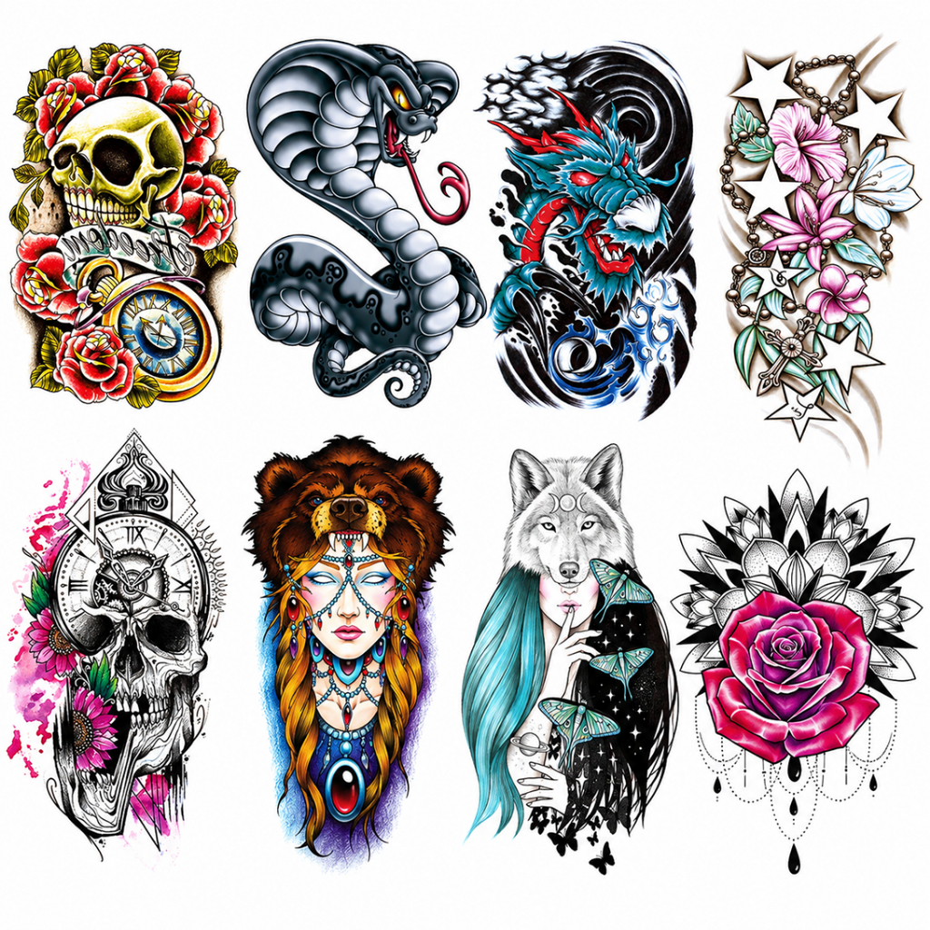 Stiker Tato Temporer Air 3D Berwarna Motif Tengkorak Naga Anti Air