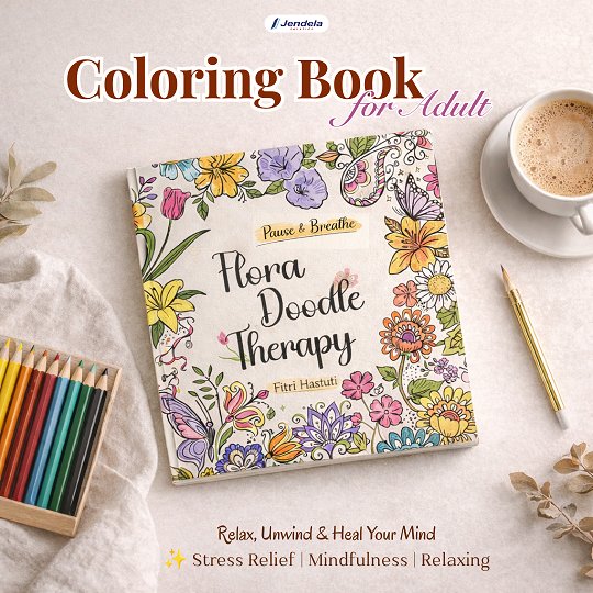 Buku Mewarnai Dewasa Flora Doodle Therapy : Coloring Book Adult Anti Stress & Relaksasi - Jendela