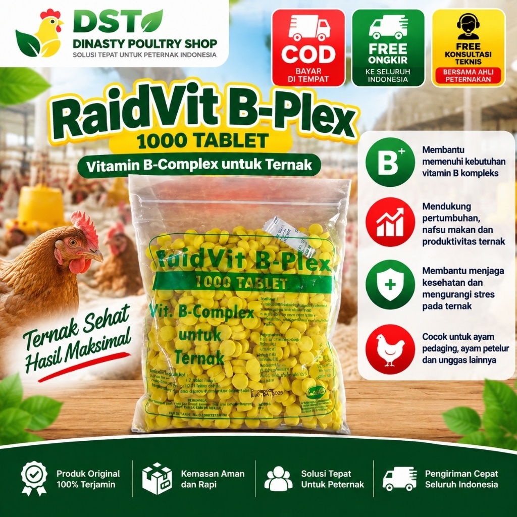 B-COMPLEX RAID ALL 1000 Tablet – Vitamin B untuk Ayam, Bebek, dan Puyuh