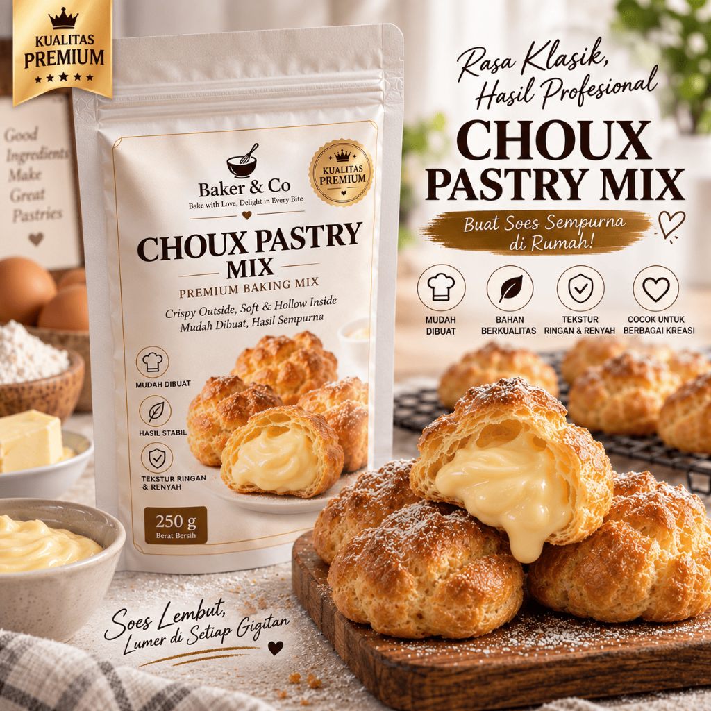 Choux Pastry Mix 500g Premium | Premix Sus Choux Kue Sus | Adonan Tepung Kering Kue Sus Renyah & Ber
