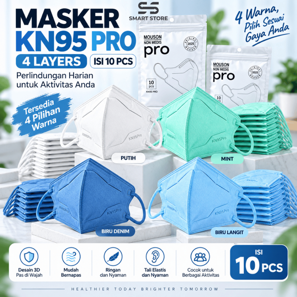 Mouson KN95 Pro Masker 4 Lapis Isi 10 Pcs Ringan Nyaman Non Medis