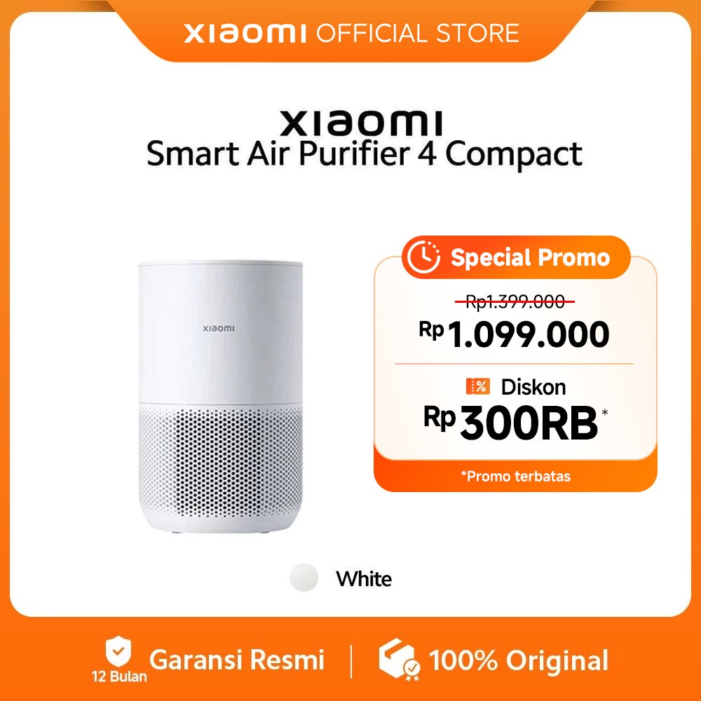 Xiaomi Smart Air Purifier 4 Compact | Menghilangkan Alergen | Filter 3-in-1 | Konsumsi energi rendah