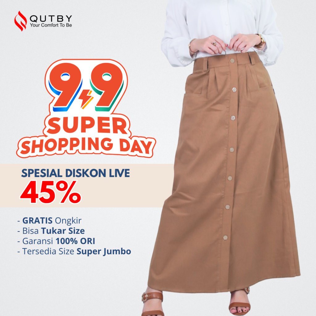 QUTBY - Rok Aline Kancing Wanita Korean Style