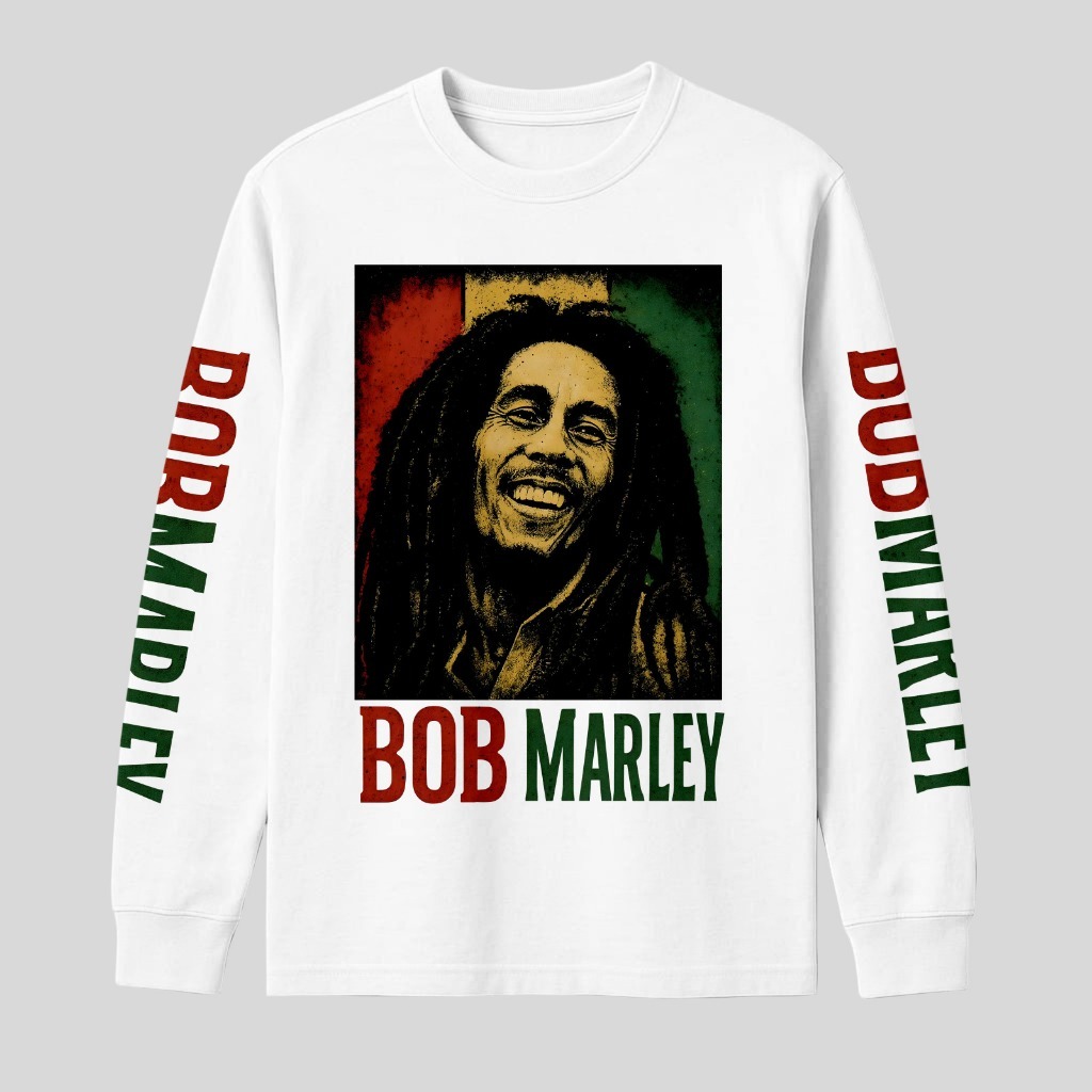 Kaos Lengan Panjang Bob Marley Rasta Reggae - Long Slevee Vintage Unisex