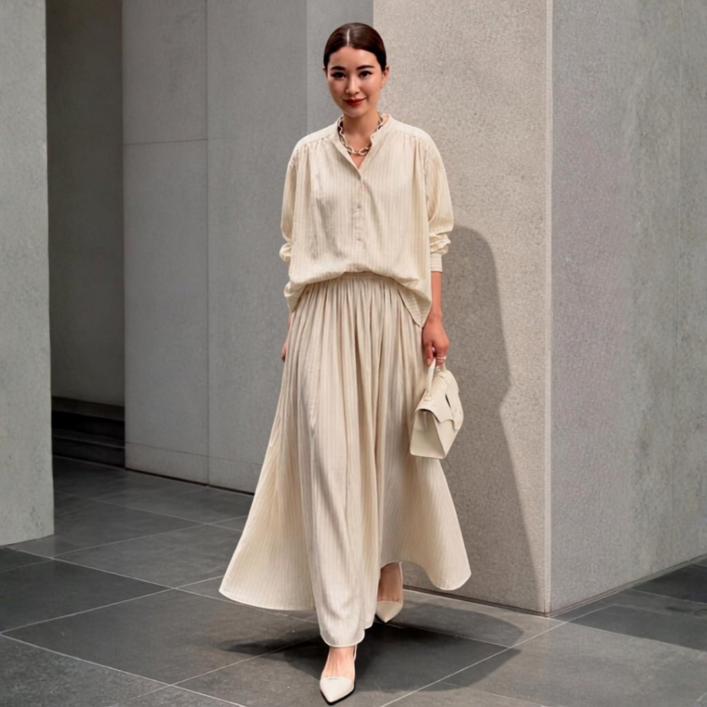 Luella stripes pleated rayon twill shirt with skirt set oneset rok Jumbo LD 140 fit up to XXXL