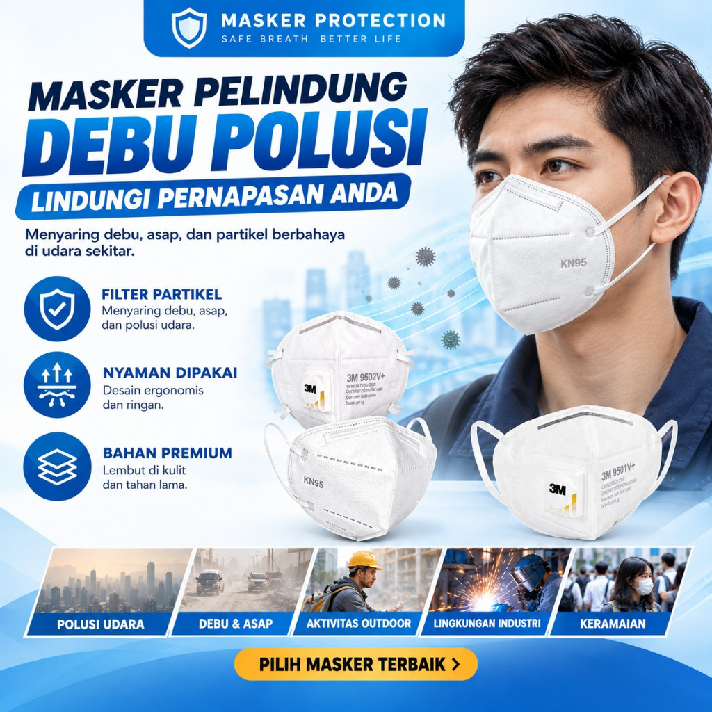 Masker 3M N95 9001 9002 9001V 9002V 9002VZ 9501+ 9502+ 9502V+ Respiratory Mask