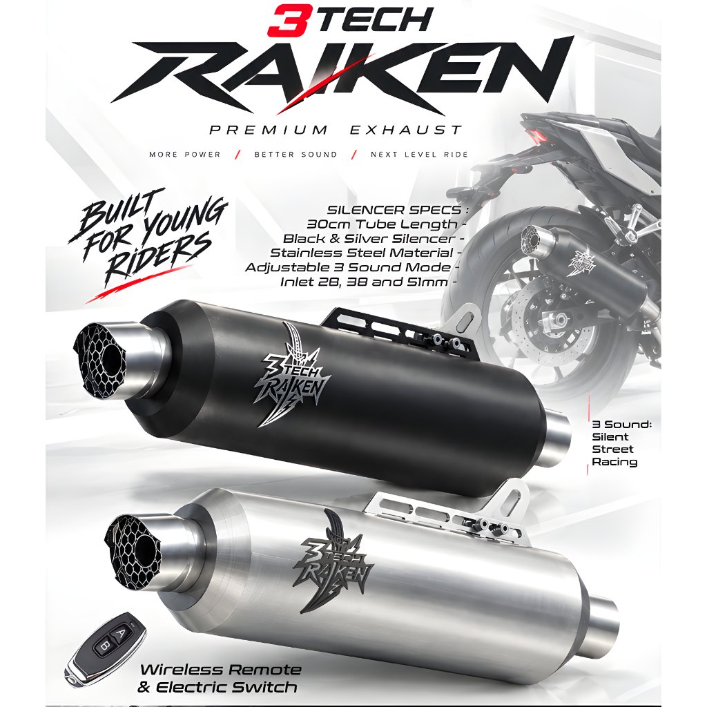 3tech Raiken Daily Standar Racing Motor Matic 110-125cc Fullsystem Vario125 lexi125 Mio Knalpot 3 Su