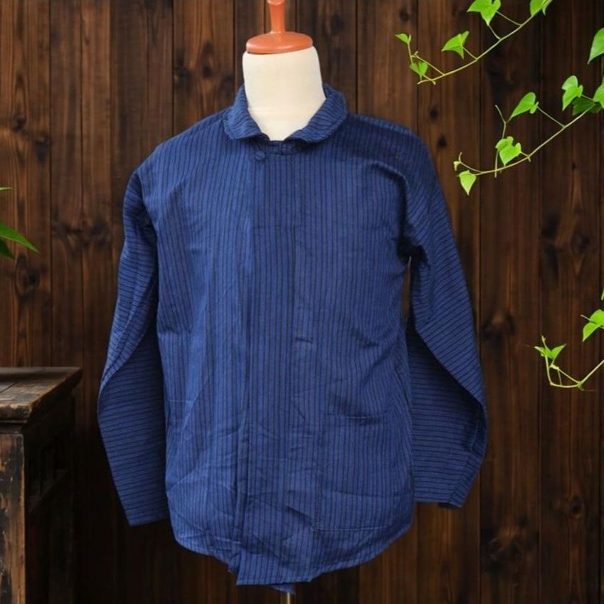 Baju Surjan Lurik Biru Pria Dewasa/Baju Lurik Adat Jawa/ Surjan Jogja Lurik Biru/Baju Jawa Pria