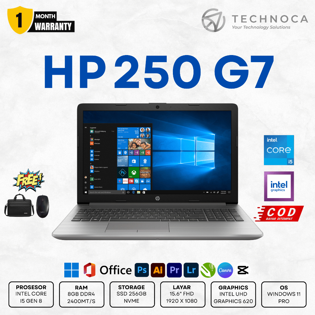 PROMO LAPTOP HP 250 G7 I5 GEN 8 I3 GEN 10 RAM 8GB SSD 256GB GARANSI 1 TAHUN MULUS