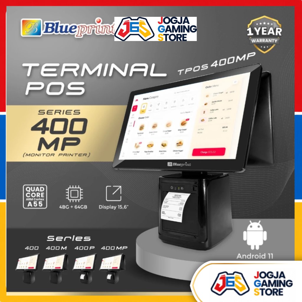 Terminal POS BLUEPRINT TPOS 400MP TPOS400MP Mesin Kasir All In One Android 2 Layar Monitor 1 Printer