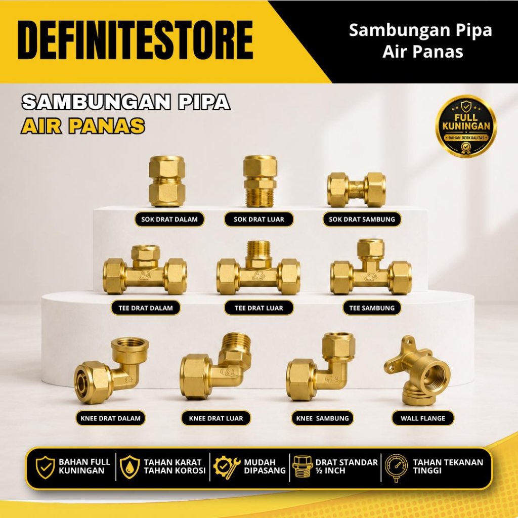 Fitting Sambungan Pipa Air Panas Instalasi Water Heater Pemanas Air Fitting Full Kuningan Anti Karat