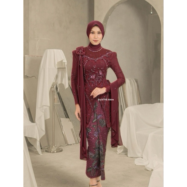 Sewa Kebaya Ivory Studio RTW - Hum of Hearts | Canary Chirping Bliss Kebaya in Burgundy