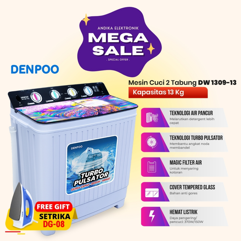 Mesin Cuci Denpoo 13 KG DW 1309