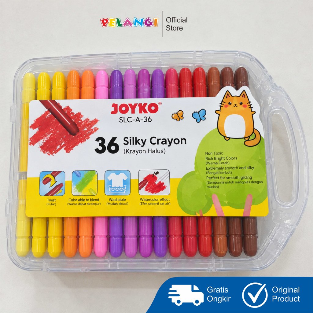 JOYKO Silky Crayon 36W, Crayon Silky Joyko SLCA-36W, Krayon Halus Putar Joyko - Pelangi
