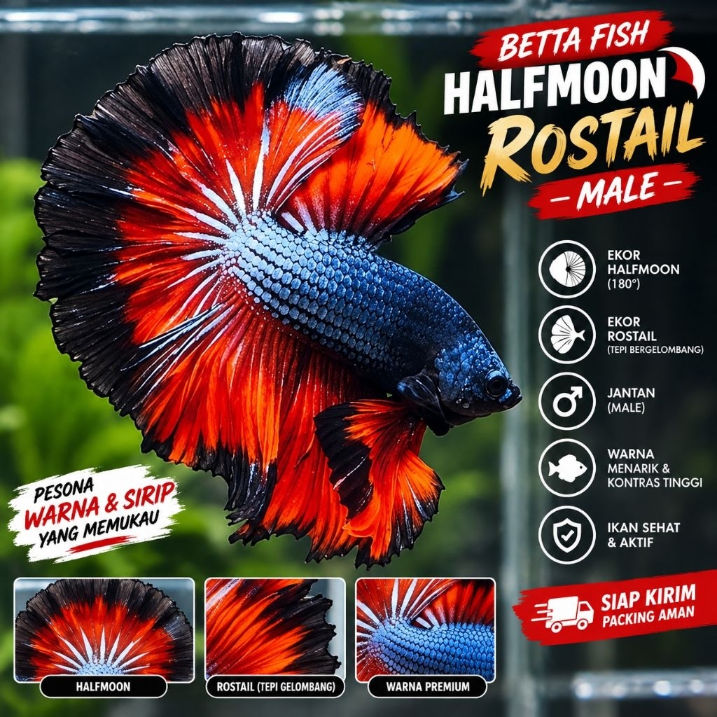 Hiasan aquarium cupang halfmoon rostail male