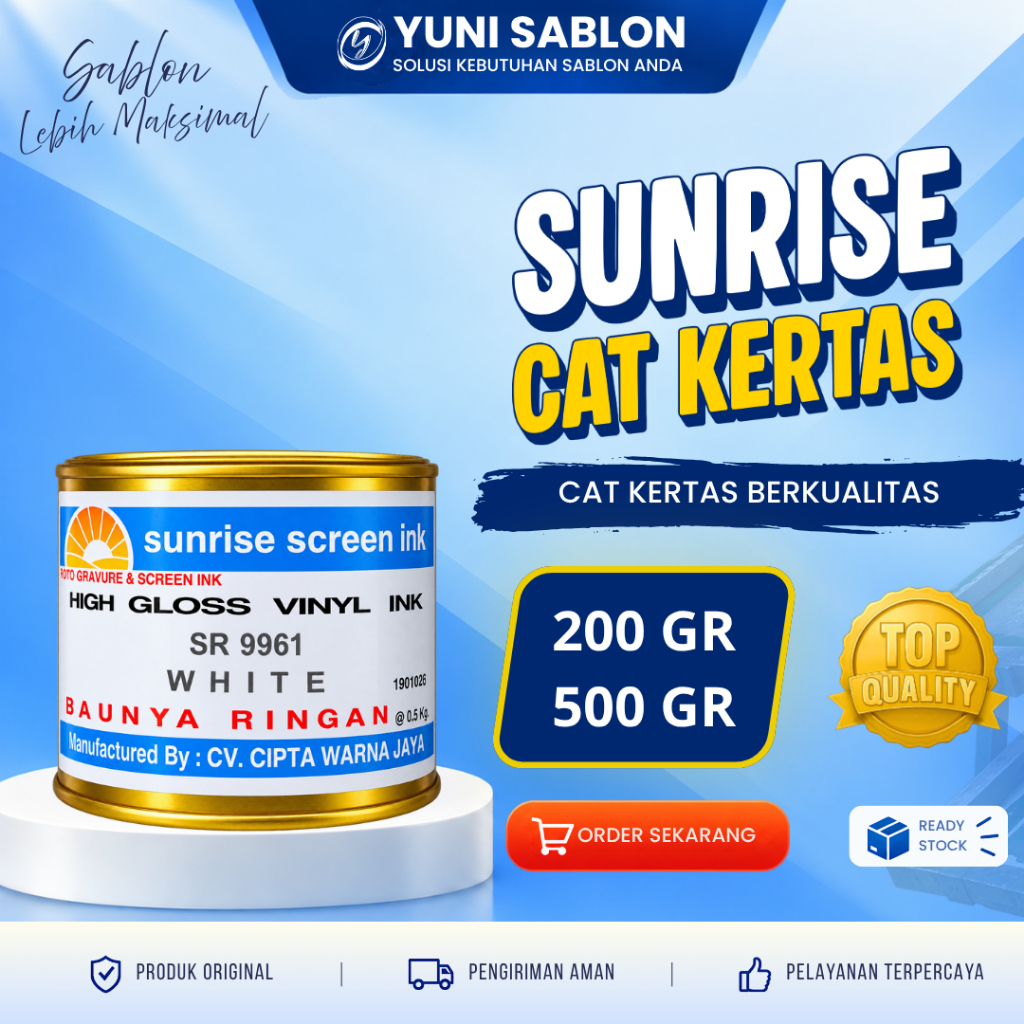 Cat Kertas Sunrise 200gr 500gr | High Gloss Vinyl Ink |Tinta Sablon Kertas, Warna Tajam & Cepat Keri