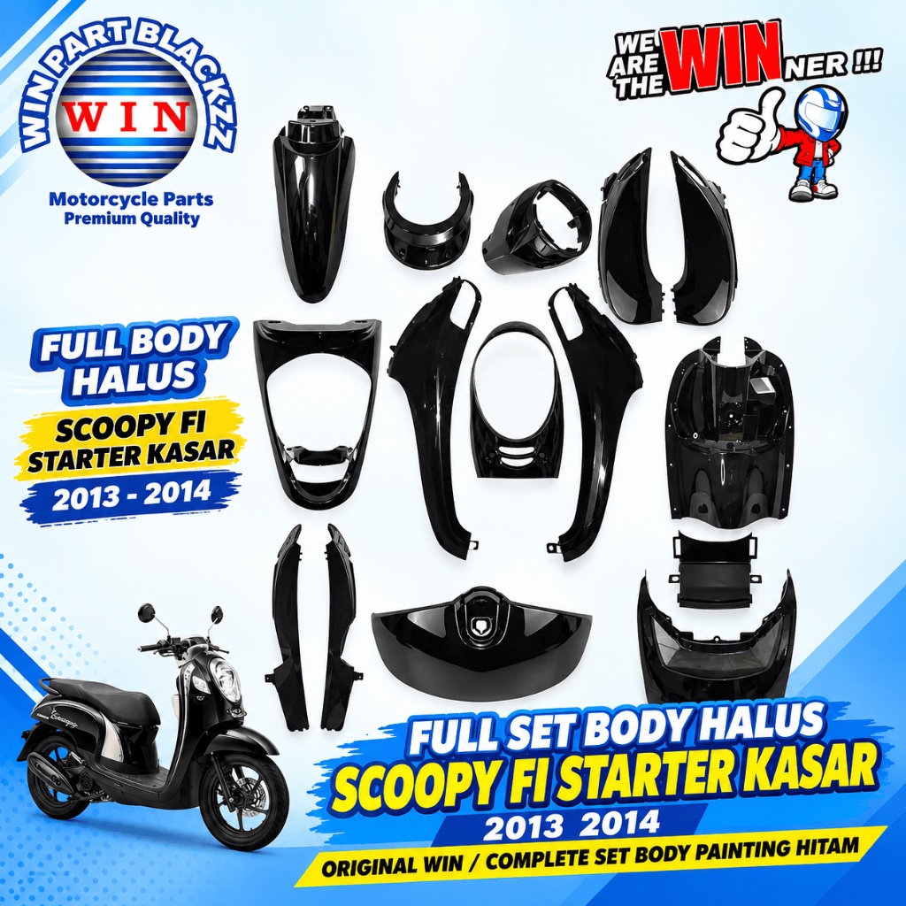 FULL SET BODY HALUS SCOOPY FI STARTER KASAR 2013 2014 ORIGINAL WIN / COMPLETE SET BODY PAINTING HITA
