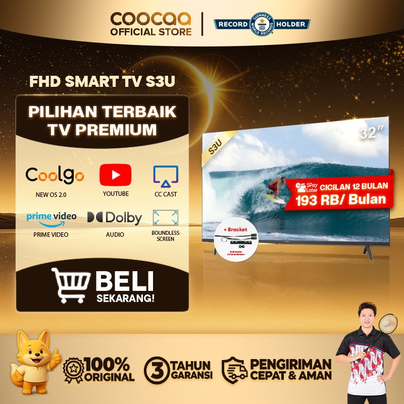 [+ BRACKET] COOCAA 32 inch Smart TV S3U - Digital TV - Dolby Audio - Youtube - Mirroring -  Flick Fr