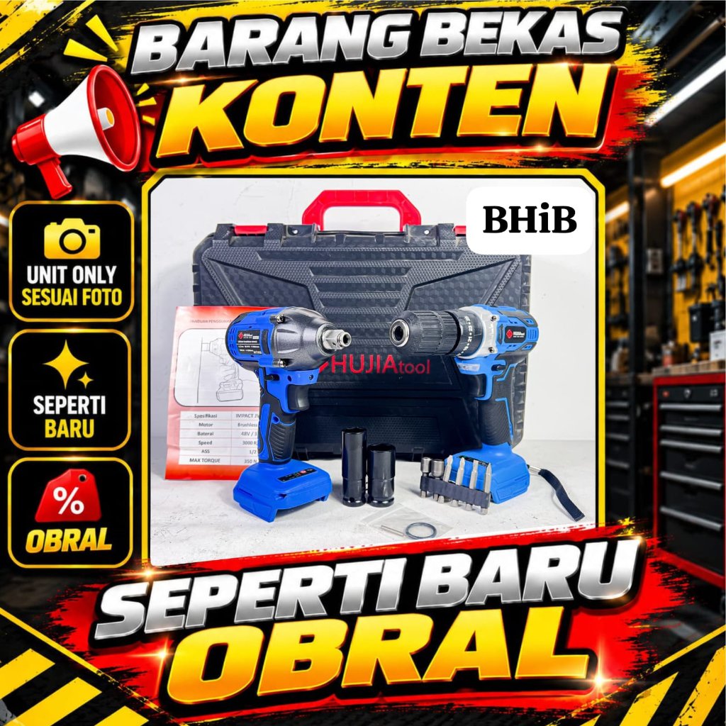 Paket Combo Impact Wrench Bor Cordless Brushless Bekas Konten Unit Only Koper Aksesoris