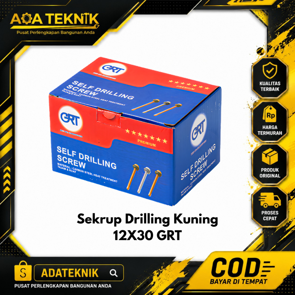 Sekrup Drilling Kuning 12x30 GRT / Baut Bajaringan SDS Self Drilling Screw 12 x 30 mm