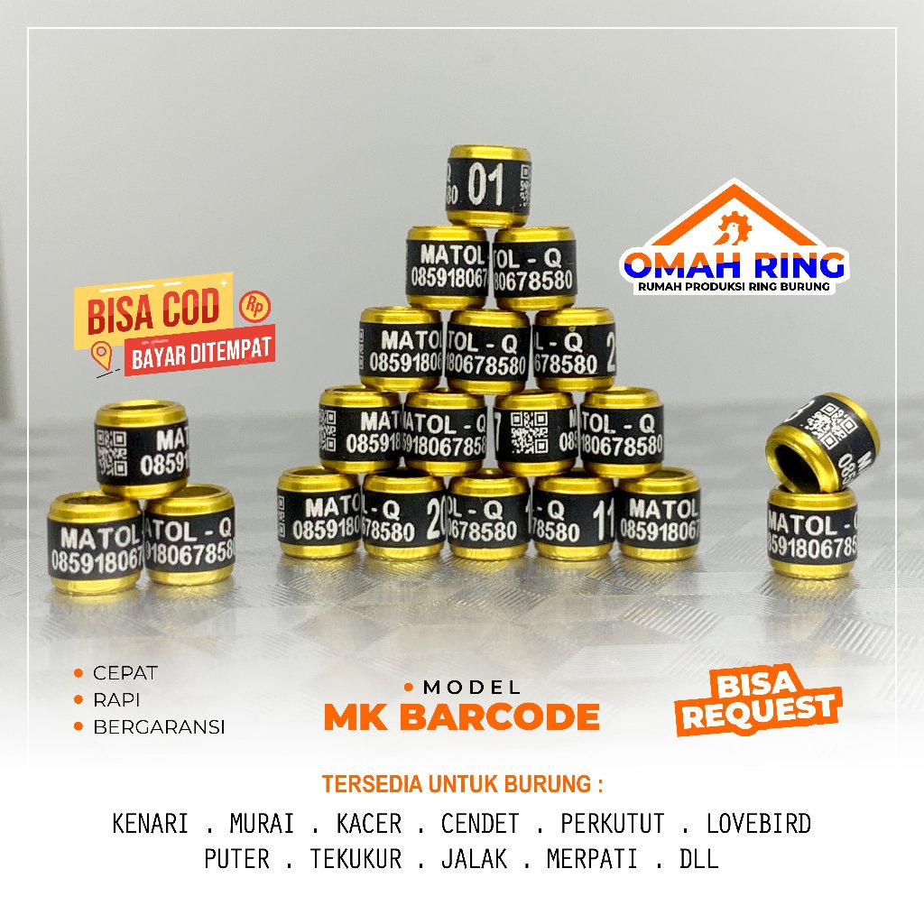 OMAH RING | Ring burung Model MK Laser Barcode, pastinya berfungsi | Merpati/Kenari/Murai Batu