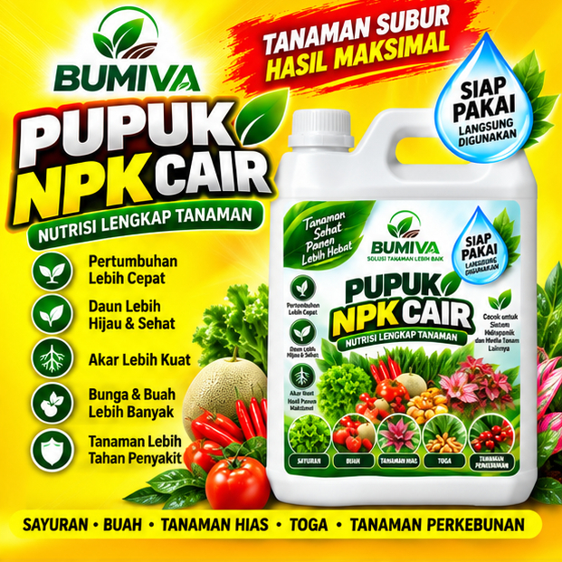 BUMIVA-PUPUK NPK CAIR PERANGSANG DAUN, BUAH AKAR DAN BATANG UNTUK SEMUA JENIS TANAMAN & MENCEGAH KER