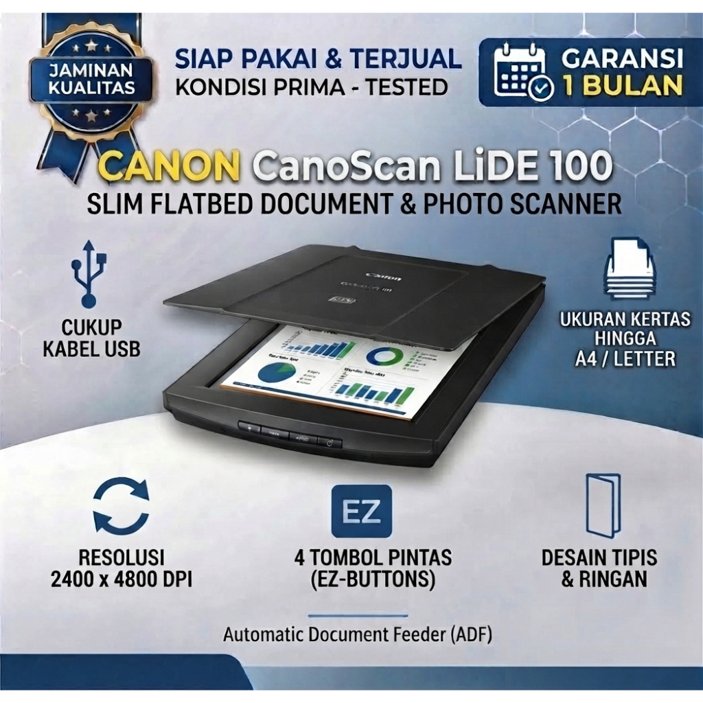 Scanner A4 Canon Lide 100 Scanner Dokumen Warna dan Hitam Putih Second Hasil Tajam dan Berfungsi Nor