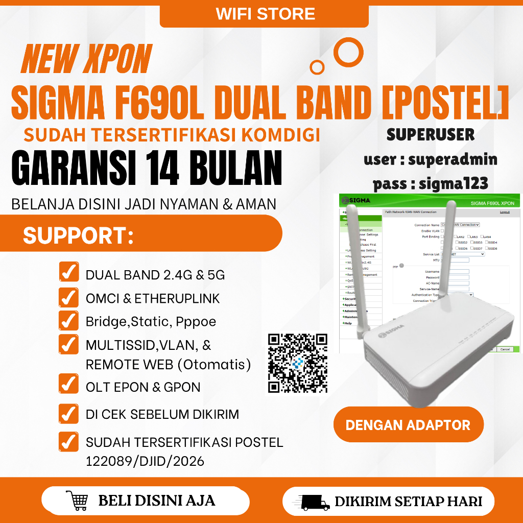 NEW XPON EPON GPON SIGMA F690L DUAL BAND OMCI ZTE BERGARANSI DENGAN ADAPTOR