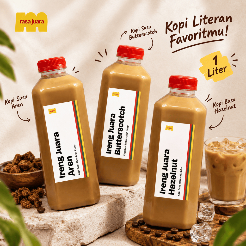 Kopi Ireng Juara - 1 Liter | Kopi Susu Gula Aren, Hazelnut, Butterscotch | Rasa Juara