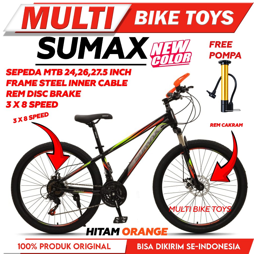 Sepeda Gunung MTB 24 26 dan 27.5 inch SUMAX ATLANTIS REM Diskbrake 24 speed