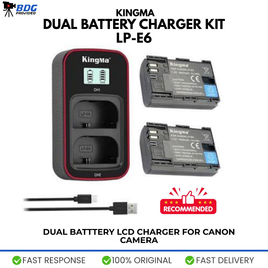 KingMa LP-E6 LCD Dual Charger / Baterai LP-E6 Kingma 2-Pack & LCD Dual Charger